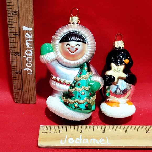Hallmark Blown Glass Frosty Friends Set of 2 Ornaments 1998  Eskimo & Penguin Ch - Picture 10 of 12